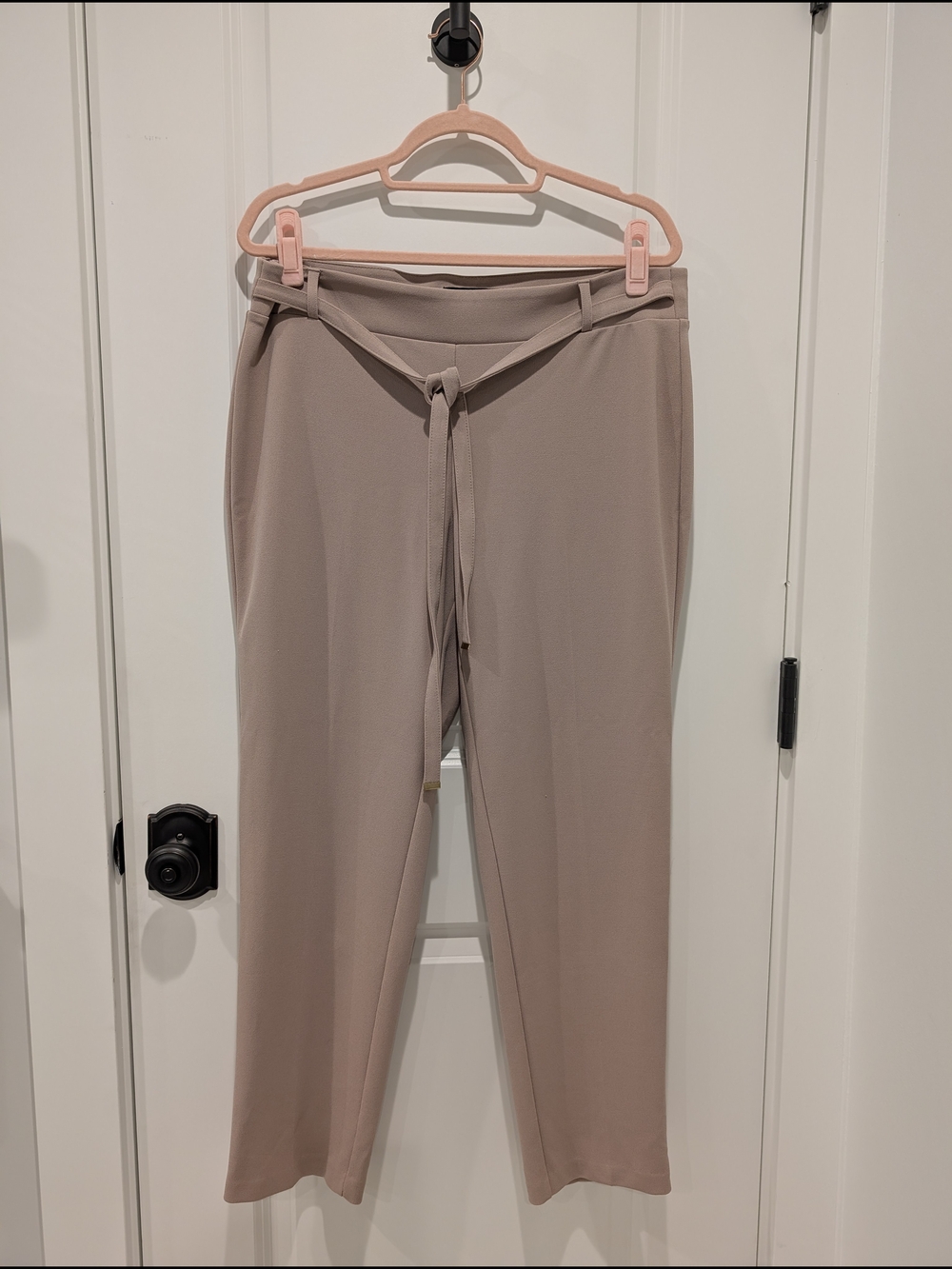 Women's Tie-Waist Taupe Straight-Leg Trousers